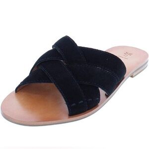 Frye Women's Carla Criss Cross Open Toe Casual Slide Sandals in black 7.5